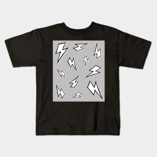 Sketchy, Black and White Lightning Bolt Pattern on Grey Kids T-Shirt